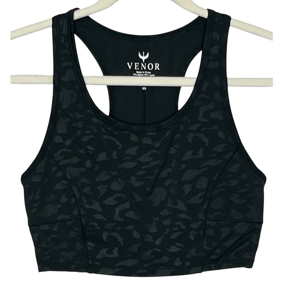 Venor Black Gray Animal Print Padded Sports‎ Bra Size XS